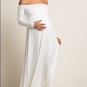 Ivory Solid Off Shoulder Maternity Maxi Dress